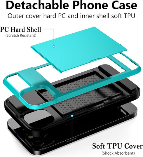 Vofolen Case Compatible with iPhone 15 with Card Holder, Dual Layer Shockproof Wallet Phone Case Hidden Card Slot Sliding Protective Hard Shell Ba...