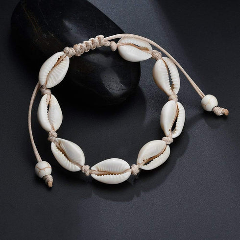 COLORFUL BLING 2 Pieces Handmade Boehmia Natural Cowrie Shell Anklet Seashell Ankle Bracelet Boho Beads Hawaii Foot Jewelry...
