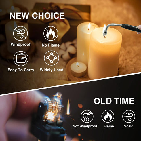 2 PCS Candle Lighter, Electric Lighter Arc Windproof Flameless with 360° Flexible Neck & LED Power Display,USB Rechargeable Lighter for BBQ, Grill...