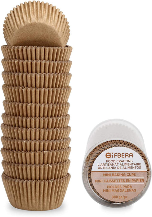 Gifbera Natural Mini Cupcake Liners Odorless Greaseproof Paper Muffin Baking Cups 300-Count, Natural Color...