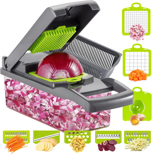 Ourokhome Vegetable Chopper, 12 in 1 Professional Mandoline Slicer for Kitchen, Multifunctional Food Chopper Cutter for Onion, Potato, Tomato, Veg...