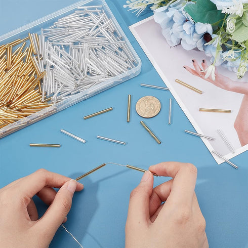 PH PandaHall 400pcs Extra Long Bugle Beads, 31~34mmx3mm Glass Bugle Beads Tube Seed Bead Craft Beads Loose Spacer Beads for Fringe Earrings Bracel...