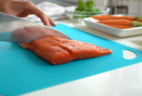 Dexas Heavy Duty Cutting Board Grippmat, Flexible Cutting Boards for Kitchen, Set of 4, Non Slip Plastic Board Cutting Mat 11.5 by 14 inches, Brig...