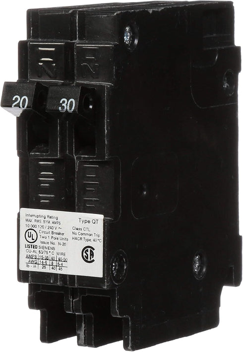 Siemens Q2030 One 20-Amp and One 30-Amp Single Pole 120V Circuit Breaker...