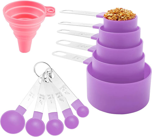 Measuring Cups and Spoons Set of Huygens Kitchen Gadgets 10 Pieces, Stackable Stainless Steel Handle Measuring Cups for Measuring Dry and Liquid I...