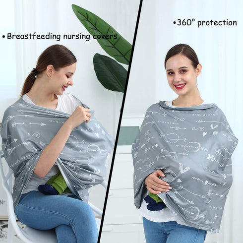 Baby Car Seat Covers – Carseat Canopy Cover, Multipurpose Breastfeeding Cover, Breathable Stroller Covers (Arrows)...