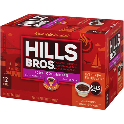 Hills Bros Single Serve Coffee Pods, 100% Colombian Ground Coffee, Medium Roast, 12 Count – Keurig Compatible, Roasted 100% Arabica Beans, Smooth ...
