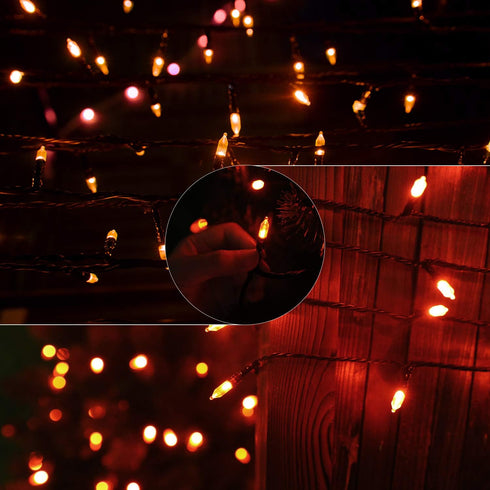 Orange LED Outdoor Halloween Lights, Halloween Decorations, 39 FT 100 LED Mini Lights with 8 Lighting Modes,Connectable String Light Plug in for G...