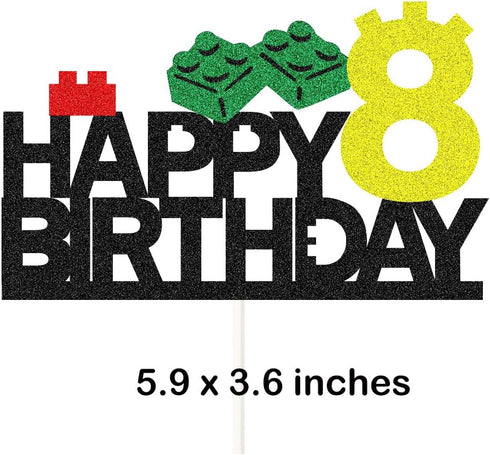 Building Block Birthday Party Supplies, Building Block Cake Topper Decorations for Building Block Party Supplies Decor (8)...