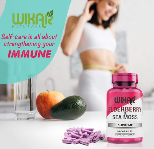 Elderberry and Sea Moss Supreme Capsules - Natural Black Elderberries with Wildcrafted Sea Moss Pills - 90 Capsules - Antioxidants - Herbal Supple...