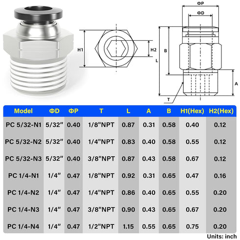 TAILONZ PNEUMATIC Male Straight 1/4 Inch Tube OD x 1/2 Inch NPT Thread Push to Connect Fittings PC-1/4-N4 (Pack of 10)...