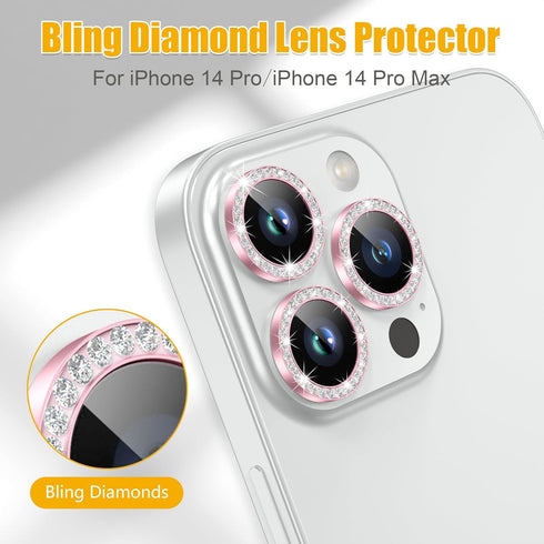 AGVEE 3+3 for iPhone 14 Pro 6.1" / 14 Pro Max 6.7" Camera Lens Protector, Bling Diamond & Bling Glitter Metal Ring 9H Tempered HD Glass Camera Pro...