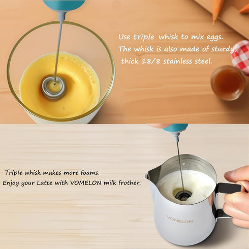 Milk Frother Handheld, Battery Operated Coffee Foamer Drink Mixer with 2 Stainless Steel Electric Whisks for Coffee, Latte, Cappuccino, Hot Chocol...