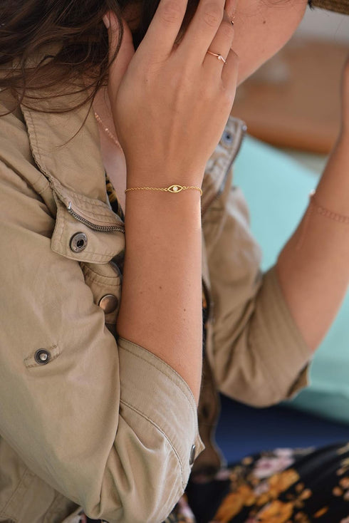 BLOSSOM & HUE Tiny Evil Eye Bracelet In Sterling Silver 18K Gold Filled...