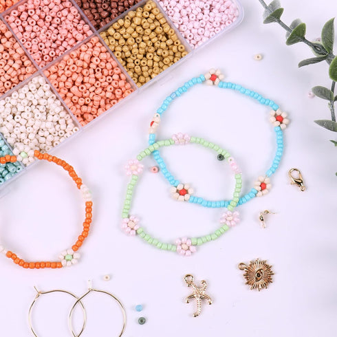 8800 PCS 3mm Glass Seed Beads for Bracelet Making Kit, 24 Colors Boho Friendship Bracelet Kit, Small Seed Beads for Jewelry Making, Ideal Gifts fo...