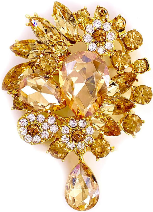 LAXPICOL Vintage Wedding Bridal Big Blue Crystal Rhinestone Tear drop Brooch Pin for Women...