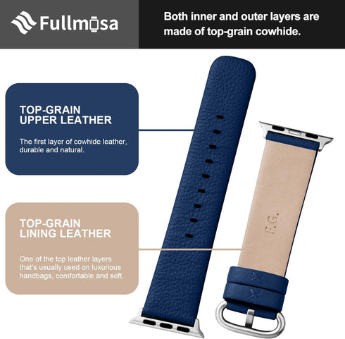 Fullmosa Leather Bands Compatible with Apple Watch Band 41mm 40mm 38mm 42mm for Women Men, Top Grain Genuine Leather Strap for iWatch Series 10/9/...