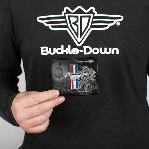 Buckle-Down Men's PU Bifold Wallet-Mustang Tri-Bar Stripe/GT Motor Blueprint, Multicolor, 4.0" x 3.5"...