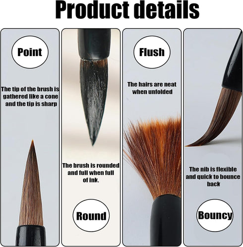 15 Piece Chinese Calligraphy Brush Set with Roll-Up Bamboo Holder, Professional Sumi Brushes Different Sizes Writing Brush for Watercolor Ink Pain...