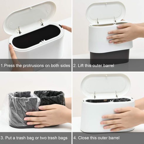 SUBEKYU Mini Trash Can with Lid,Small Desk Trash Can,Countertop Mini Garbage Cans,Tiny Waste Basket,White,with 3 roll Bags...