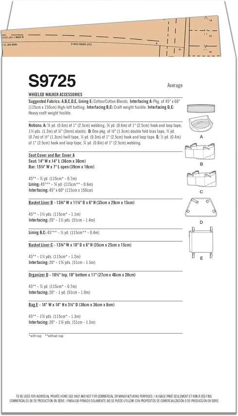 Simplicity Wheeled Walker Accessories Sewing Pattern Kit, Code S9725, One Size, Multicolor...