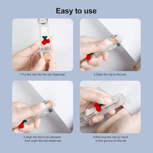 2 Pack Clam Clip Dispenser with 50 Colorful Metal Clip Refills Portable Handheld Paper Fast Clam Clip Dispensers Cherry and White Bear...