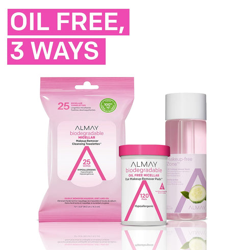 Almay Biodegradable Makeup Remover Pads, Micellar Gentle, Hypoallergenic, Fragrance-Free, Dermatologist & Ophthalmologist Tested, 80 count (Pack o...