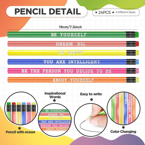 Sabary 48 Pcs Motivational Pencils Inspirational Silicone Bracelets Set Mood Pencil Motivational Quote Rubber Wristbands for Kids Teens Christmas ...
