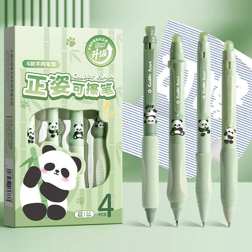 4 Pcs Erasable Retractable Pens Cute Panda Gel Ink Pens Soft Grip Pens 0.5mm Fine Point Pen Office School Pens Women Girls Boys Pens (Blue Ink-Pan...