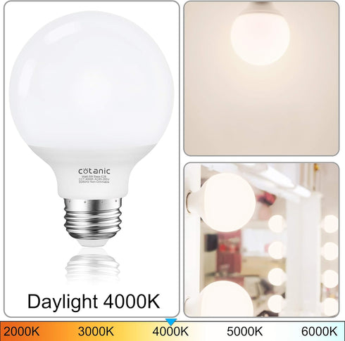 Cotanic G25 LED Globe Light Bulbs, 5W Vanity Light Bulb (60W Equivalent),Daylight 4000K,Non-dimmable Makeup Mirror Lights for Bedroom,Led Bathroom...