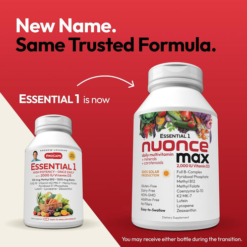 ANDREW LESSMAN Essential-1 Multivitamin 2000 IU Vitamin D3 30 Small Capsules - 100 mcg Methyl B12. CoQ10 Lutein Lycopene Zeaxanthin. High Potency....