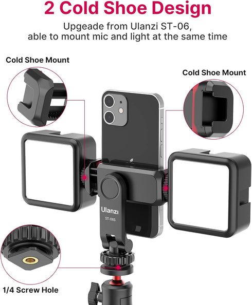 Phone Tripod Mount Holder for iPhone - ULANZI ST-06S Camera Hot 2 Cold Shoe Phone Mount Compatible for iPhone Android Sony Canon DJI Ronin S/SC Zh...