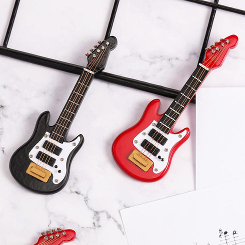 2 Pieces Miniature Guitar Toy Miniature Dollhouse Guitar Miniature Musical Instrument Electric Guitar Bass Toy for Dollhouse Furniture Tiny Instru...