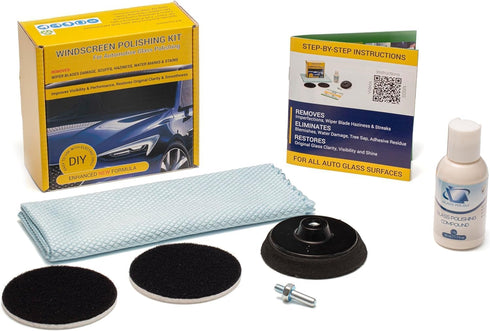 GLASS POLISH DIY 3” Windshield Polishing Kit for Car Glass Restoration, Remove Wiper Blade Damage, Fine Scratches, Haziness, and Water Spots, Rest...