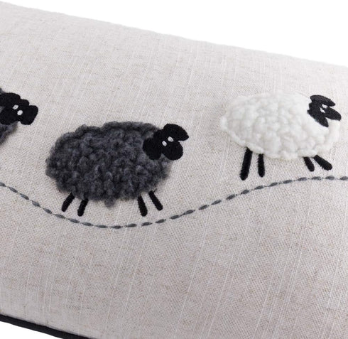 JWH Sheeps Pillow Cover Decorative Animal Embroidery Accent Pillow Case Lumbar Cushion Cotton Pillowcase for Sofa Couch Bed Living Room 12x20 Inch...