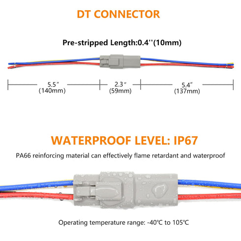 2 Set 6 Pin DT Deustch Waterproof Automotive Electrical Butt Connector with 16AWG -40?-105? 600V Wires and Heat Shrink Tubes Connectors Kit for Ca...