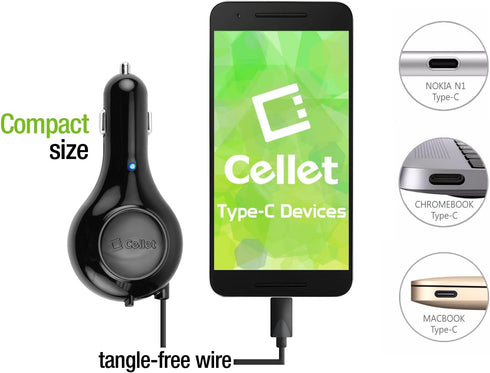 Retractable USB-C Fast Car Charger Compatible for Apple iPhone 15, Samsung Galaxy Smartphones, Google Pixel iPad, iPad Air, iPad Pro, iPad Mini wi...