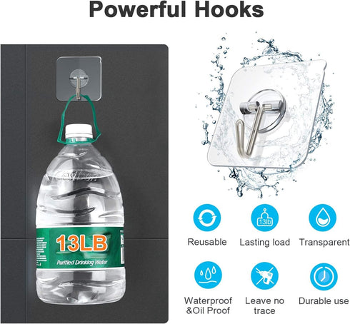 Adhesive Hooks Removable Wall Hooks 13 LB Ceiling Hook Transparent Seamless Waterproof and Oil Proof for Cabinet Kitchen Bathroom Ceiling Office W...