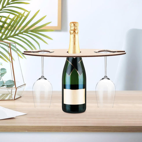 Alipis 3pcs Bamboo Wine Storage and Display Rack Wine Racks Countertop with Glass Holder Bottle Shaped Shelf Wine and Wine Glass Holder for Home D...
