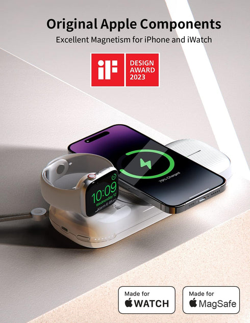 MOMAX 3 in 1 Wireless Charger, 10000mAh MFi Certified Wireless Charger Station, 15W Airbox Go Compact Wireless Charger, Travel Charging Station fo...