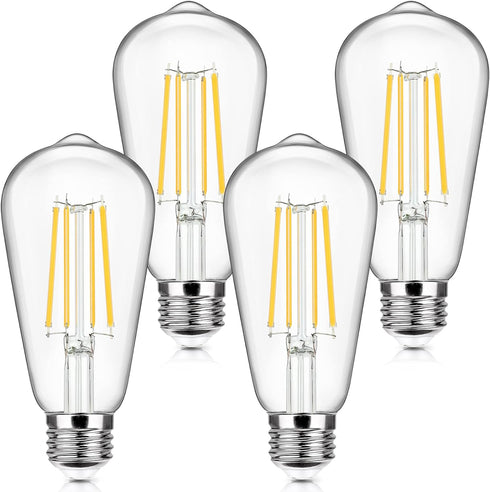 4-Pack Vintage E26 LED Edison Bulbs 100W Equivalent 1400LM High Brightness 8W ST58 LED Filament Light Bulbs 4000K Daylight White Medium Base CRI90...