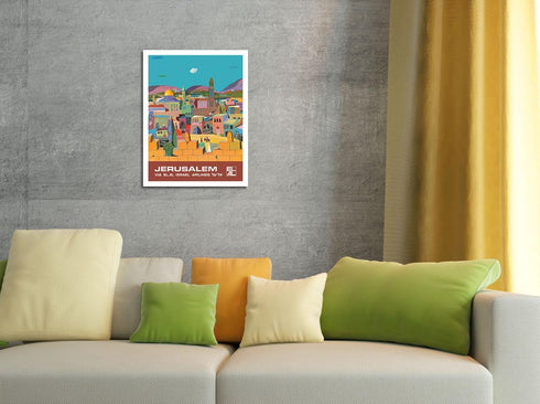 Jerusalem Israel - via El Al Israel Airlines - Vintage Airline Travel Poster by Peri Rosenfeld c.1970s - Bamboo Fine Art 290gsm Paper (Unframed) 1...
