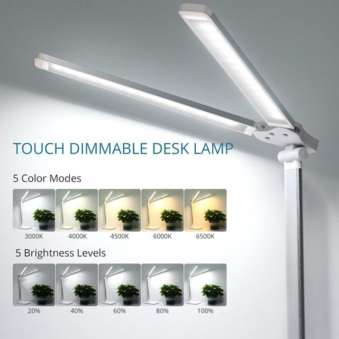 Semlos LED Desk Lamp, Eye-Caring Table Lamps, 5 Lighting Modes & 5 Brightness Levels, Dual-Head, Touch Control, Dimmable Desk Light for Home Offic...