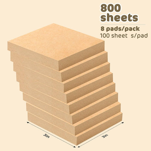 EOOUT Brown Sticky Notes, 3x3 Inches, 8 Pads, Self-Stick Note Pads, 100 Sheets/Pad, Super Adhesive Memo Pads, Easy to Post Notes for Study, Works ...