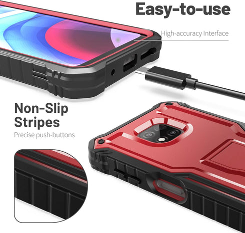 ExoGuard for Moto G Power 2021 Case, Rubber Shockproof Full-Body Cover Case Built-in Screen Protector and Kickstand (Red)...