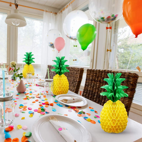 Blulu 6 Pieces 14 Inch Pineapple Honeycomb Centerpieces Tissue Paper Pineapple Table Hanging Decorations for Tropical Luau Hawaiian Jungle Party S...