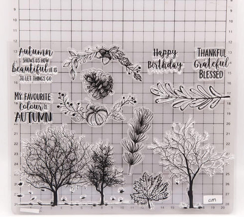 Autumn Trees Clear Stamps for Card Making Leaves Words Transparent Silicone Stamp DIY Scrapbooking Supplies Embossing Paper Card Album...