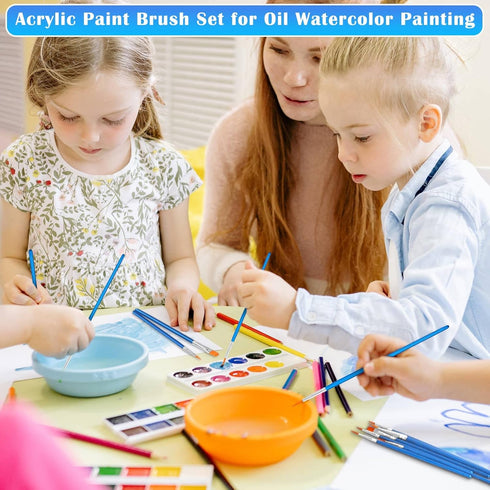 Small Paint Brushes Bulk, Anezus 50 Pcs Flat Tip Paint Brushes with Round Acrylic Paint Brushes Set Craft Brushes for Classroom Acrylic Watercolor...