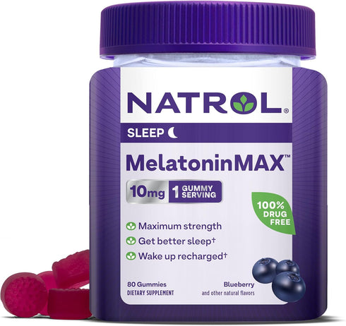 Natrol MelatoninMax, Sleep Gummies for Adults, Blueberry Flavor, 10 mg, 80 Count, Up to an 80 Day Supply...