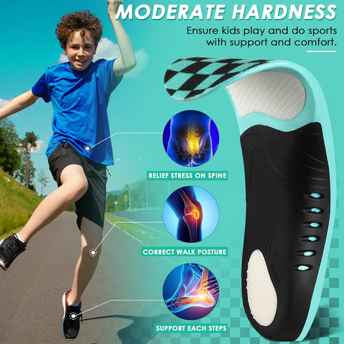 ROCKTAKIN Kids Arch Support Shoe Insoles, Plantar Fasciitis Orthotics Inserts Strong Support for Children's High Arch, Flatfoot Pain Relief, Postu...